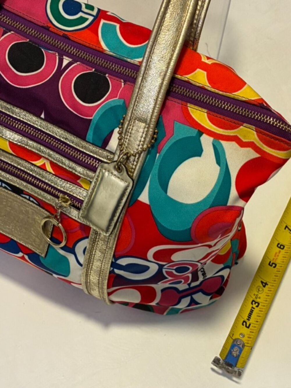 Coach Poppy Glam Tote Multicolor Signature Canvas Metallic Gold 13830 - Picture 16 of 16